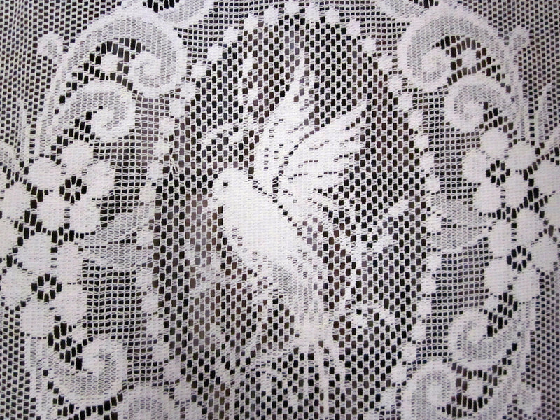 "Lovebirds Cameo" Period white Cotton Lace Curtain Panel readymade 23"x 37"