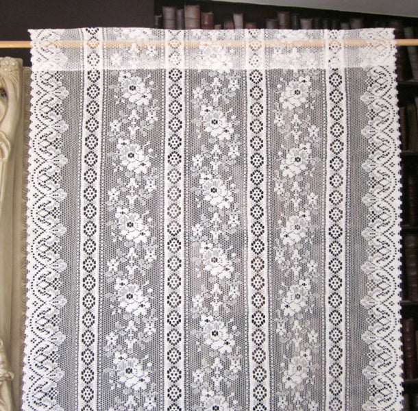 Rue de France- Antique Style Cream Cotton Lace Curtain Panel 27" x 36" readymade