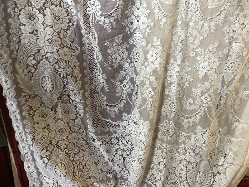 Victorian Period Design Cream Cotton Lace Curtain Panel or bedcover ReadyTo Hang- 68'/98”