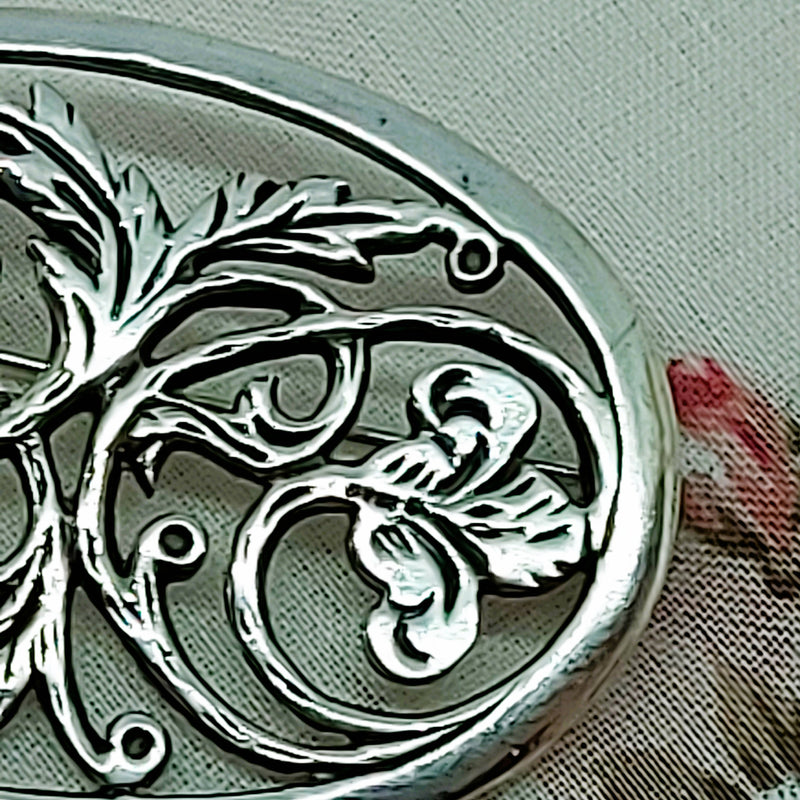 Silver Pierced Floral Brooch