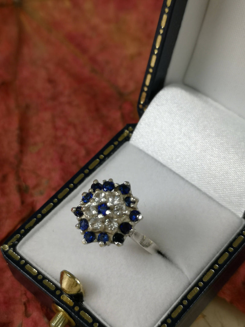 Vintage Blue and white Crystal Cluster Ring