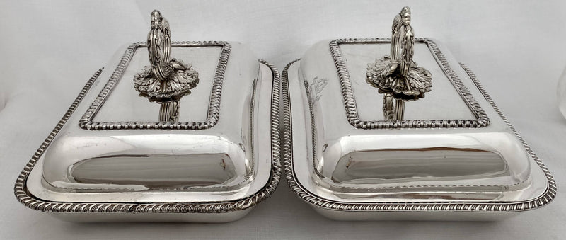 Pair of George IV Old Sheffield Plate Entree Dishes, Christopher Family Crest. T & J Creswick, Sheffield, circa 1820 - 1830.