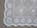 "Charming Hearts" A Vintage White Cotton Lace Curtain Panel - 30 x 36 Inches- Ready-made