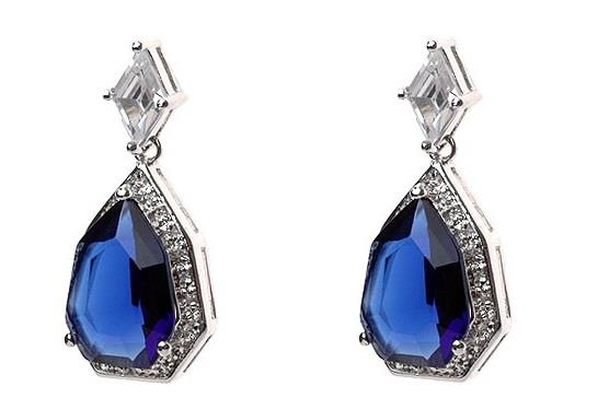Sapphire Blue Crystal Silver Earrings