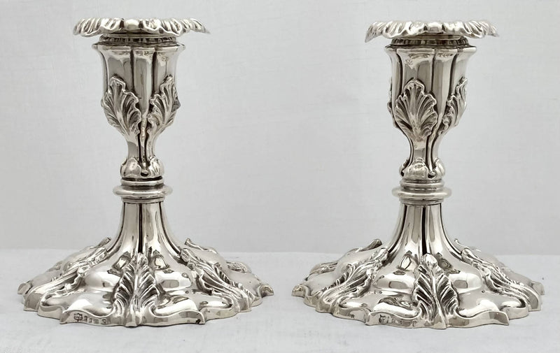 Victorian pair of Elkington silver plated candlesticks with leaf decoration. Elkington & Co 1897.