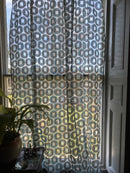 Squircles funky -contemporary Style Madras Blue /brown Cotton Lace Curtain Panel remnant 68”/86”