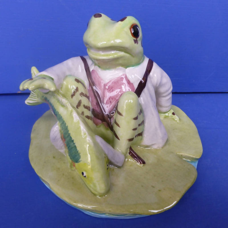 Beswick Beatrix Potter Figurine - Jeremy Fisher Catches A Fish (Without V Cut) - (Boxed)
