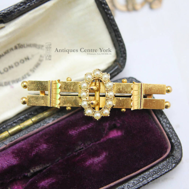 Victorian 15ct Pearl Buckle Bar Brooch