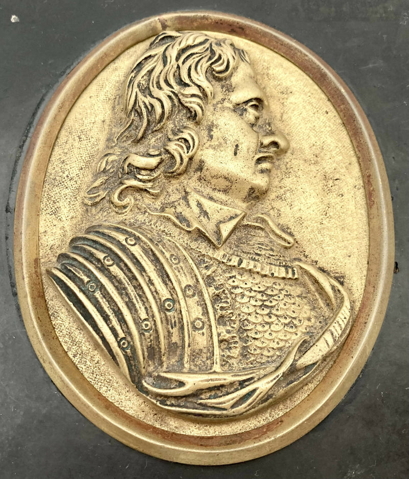 Lord Protector of The Commonwealth, a 19th Century Bronze Relief Portrait Plaque of Oliver Cromwell.