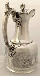 Late Victorian Silver Plated Hot Water Jug Engraved with Scenes of Soldiers.