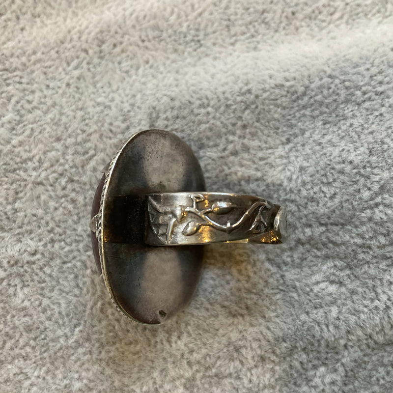 Silver and amber bakelite ring