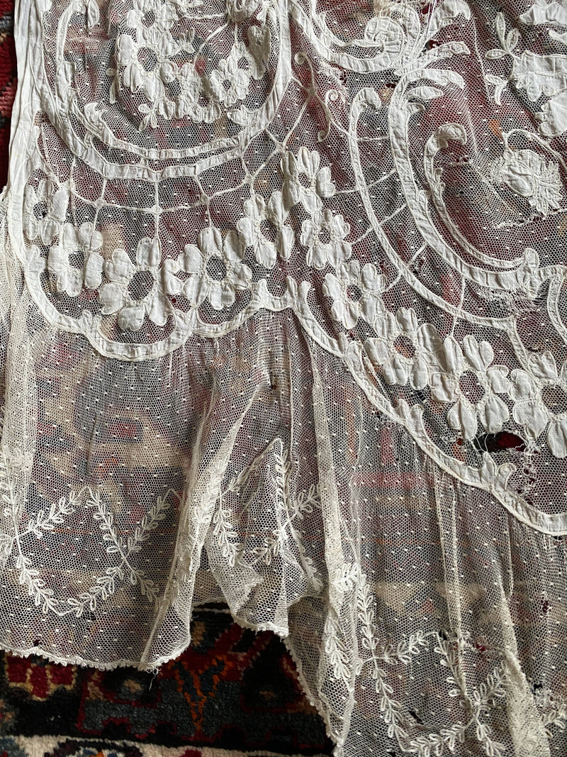 Copy of 2 Antique Corneley beautiful off white Cotton Lace Curtain Panels recuperated for projects reworking