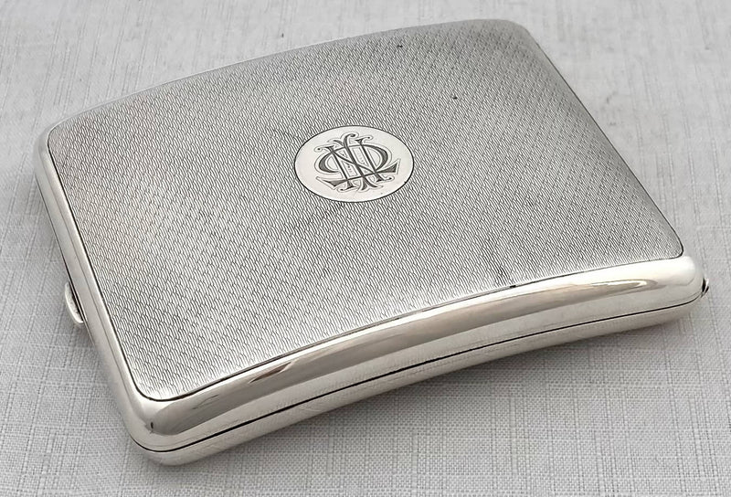 George V Silver Curved Cigarette Case. London 1926 Sampson Mordan & Co. 4.1 troy ounces.