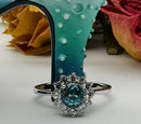 New Esprito Santo Aquamarine & White Cambodian Zircon Halo Sterling Silver ring - S