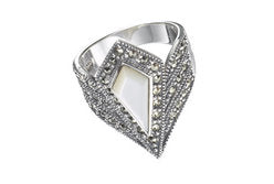 Silver Mother of Pearl Marcasite Art Deco Ring