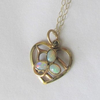Antique Edwardian 15ct Yellow Gold and Opal Pendant