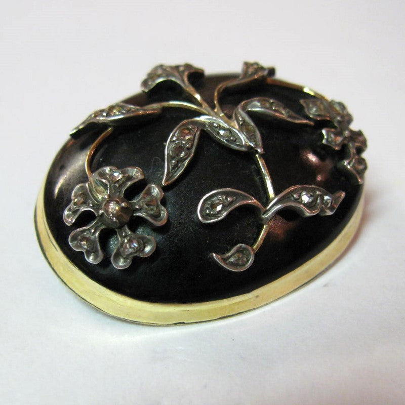 Antique Victorian Enamel and Diamond Brooch