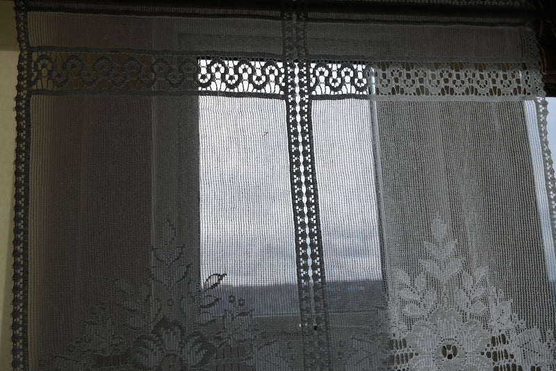 "Victoria" Vintage Heritage Design Cream Pair Of Cotton Lace Curtain Panels - 22" x 34"