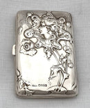 Edwardian Art Nouveau Silver Cigarette Case. London 1902 Benner Friedrich & Co. 2.5 troy ounces.