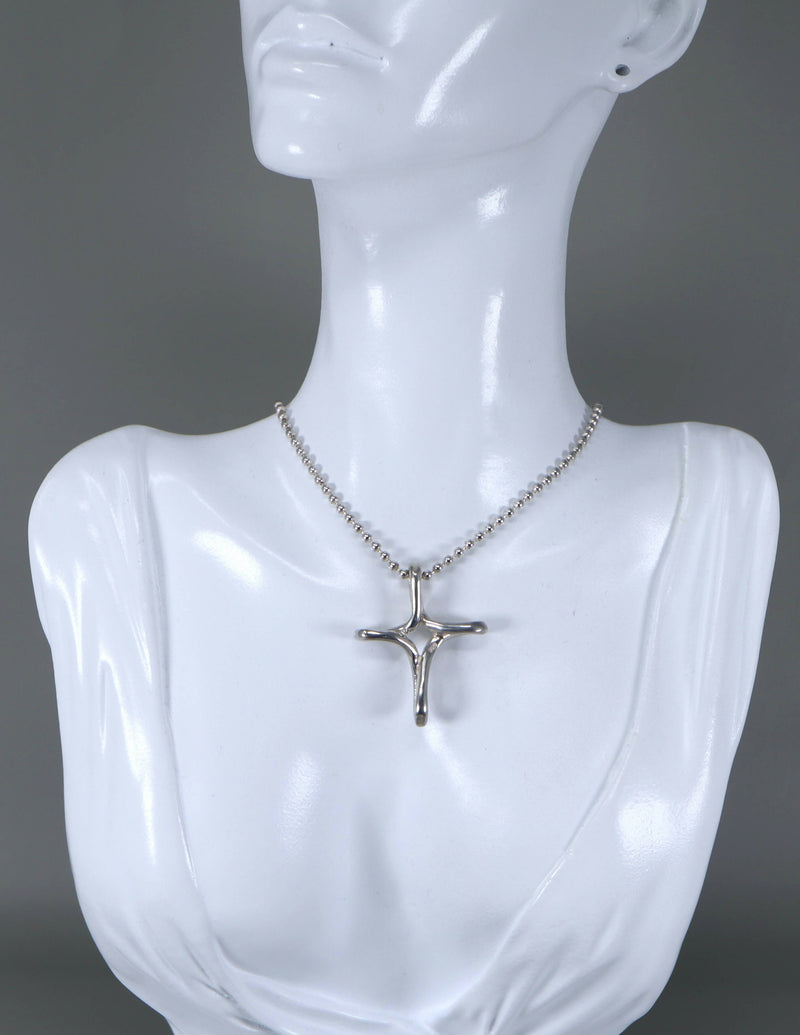 Vintage Silver Modernist Cross Pendant & Chain.