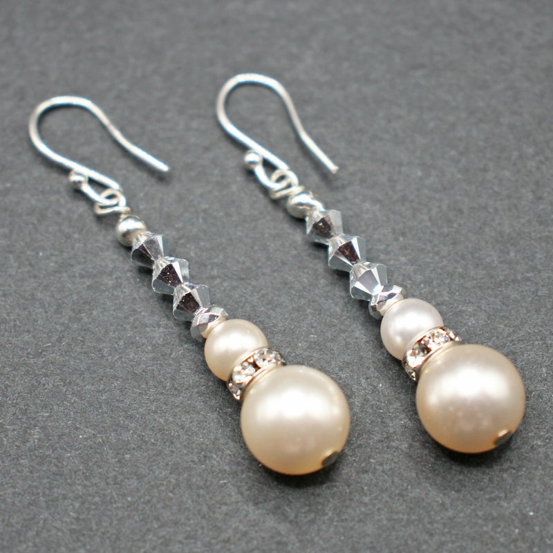 Bridget: Swarovski pearls and crystals silver drop earrings