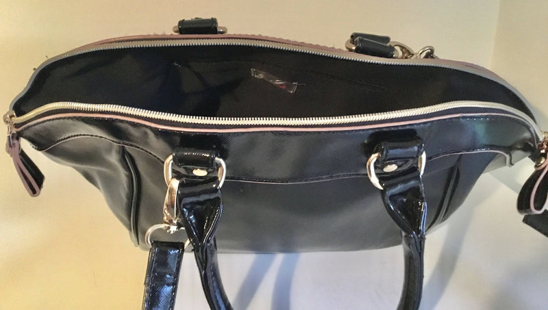 Jane Shilton Large Black Handbag. Hand and shoulder straps. 9”