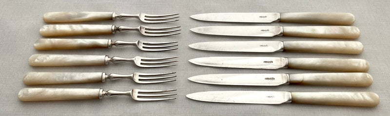Late Victorian Cased Set of Silver Plated & Mother of Pearl Fruit Cutlery for Twelve. Allen & Darwin of Sheffield & London.