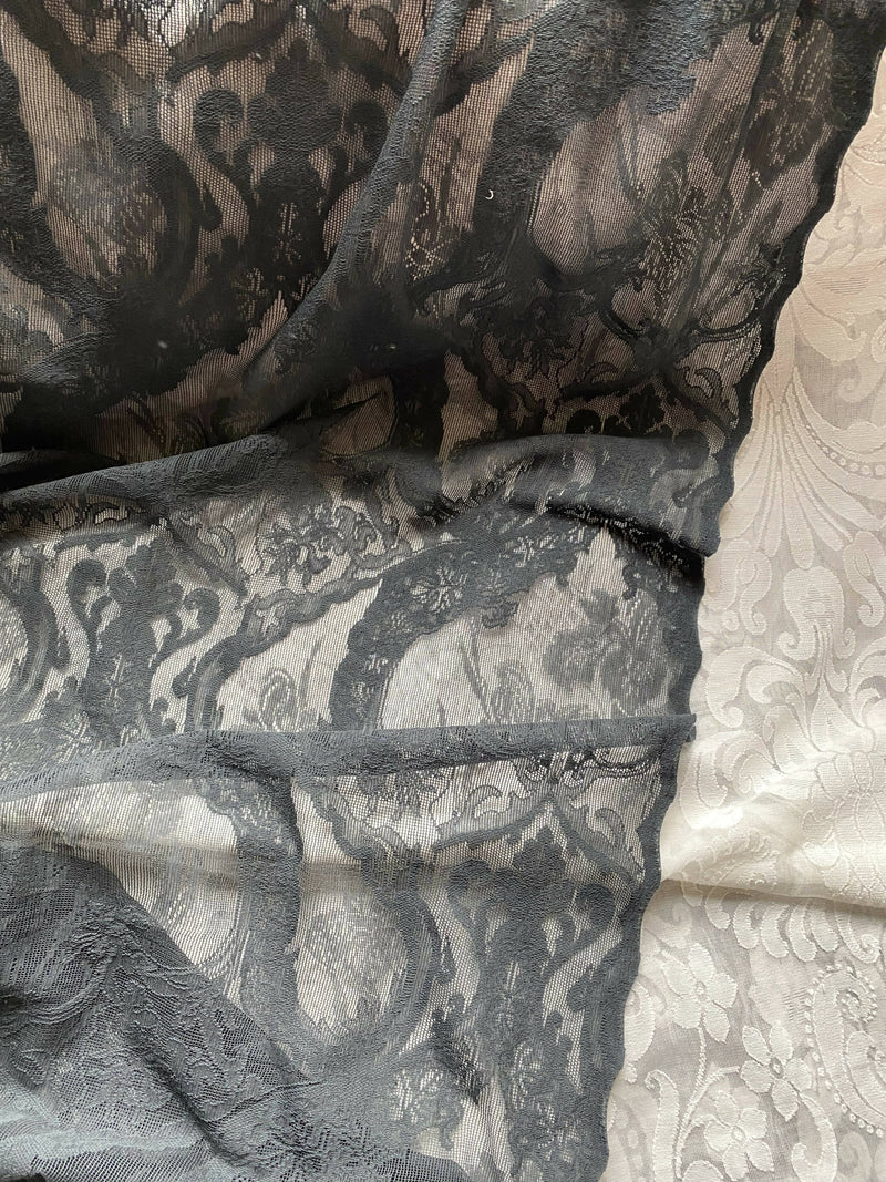 Katia toile black pure Cotton lace Curtain Panelling to finish 51”/100”