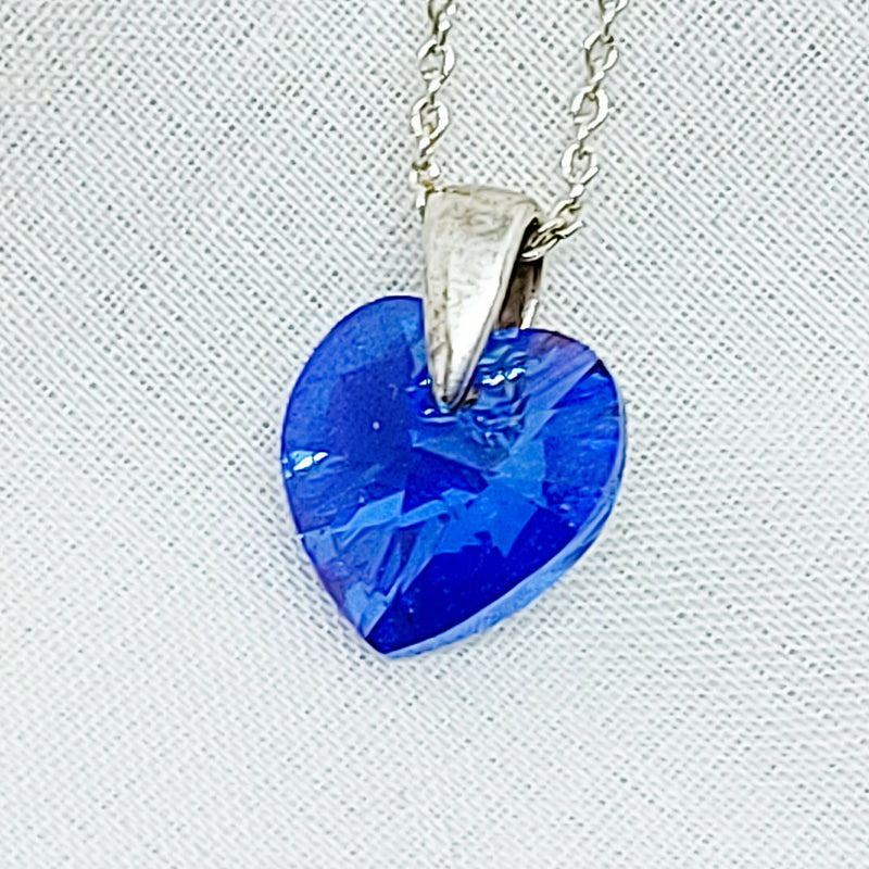 Beautiful Blue Crystal Heart On Silver Chain