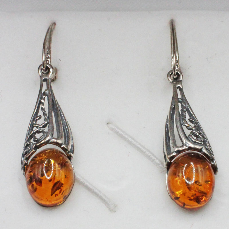 Amber set silver drop earrings