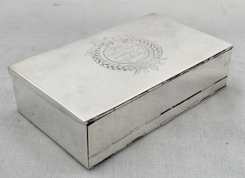 Large Regimental Silver Plated Sandwich Box; 39th Middlesex Finsbury Rifles.