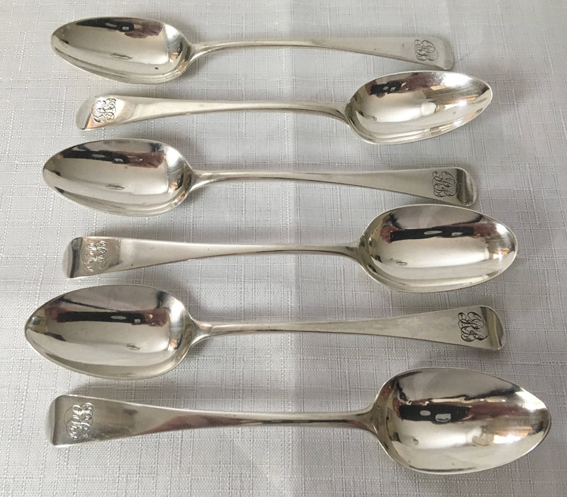 Georgian, George III, set of six silver teaspoons. London 1811/14 Eley, Fearn & Chawner. 2.5 troy ounces.