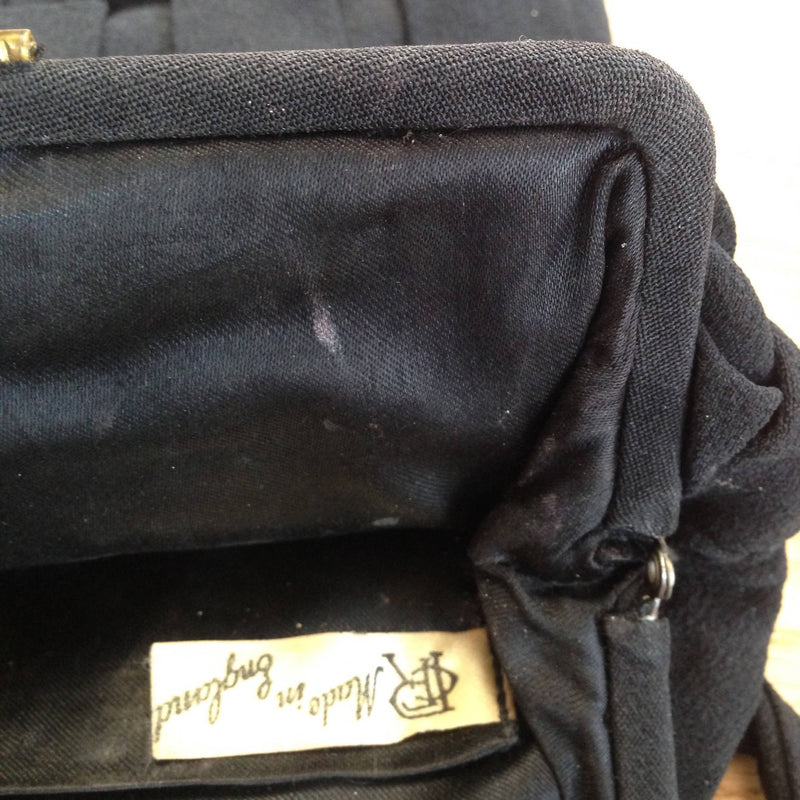 1950's black crepe evening bag