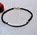 New Black Spinel Beaded Bracelet in Sterling Silver 7.5 Inch