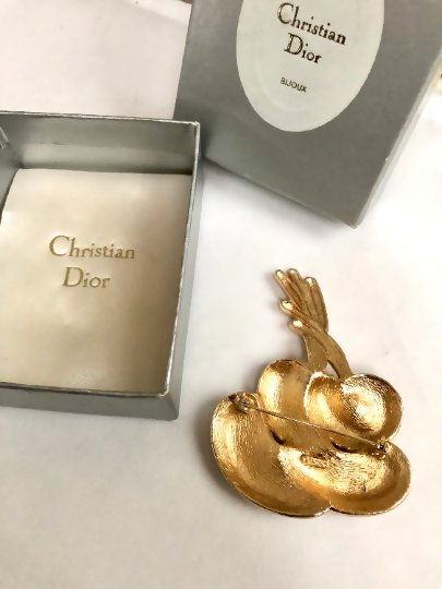 Vintage Christian Dior Water Lily Swarovski Brooch with CD Box circa 1980s