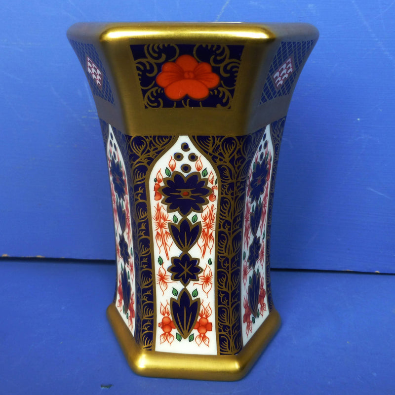 Royal Crown Derby Old Imari Solid Gold Band (SGB) 1128 Hexagonal Vase