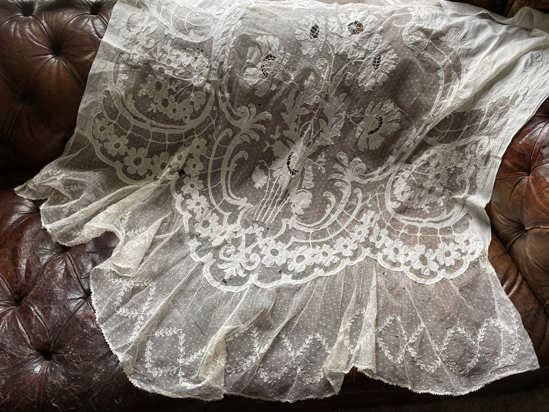 Copy of 2 Antique Corneley beautiful off white Cotton Lace Curtain Panels recuperated for projects reworking