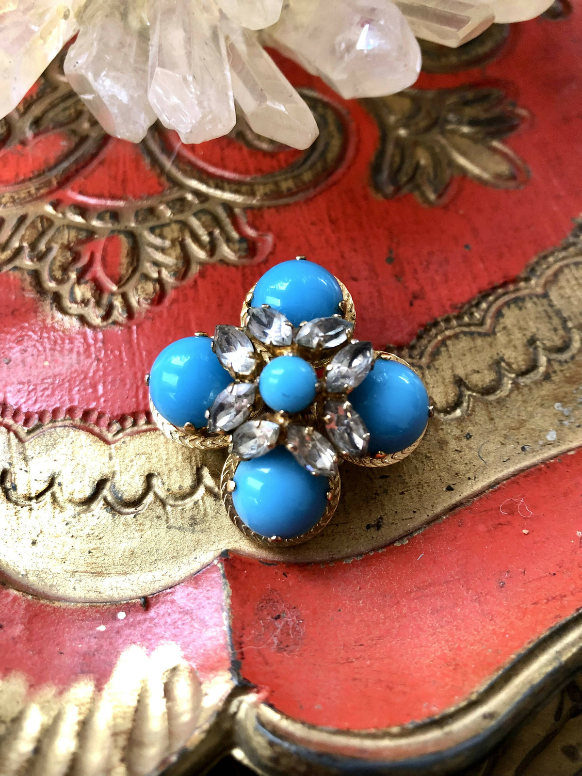 Vintage 1968 Christian Dior Cabochon & Rhinestone Brooch