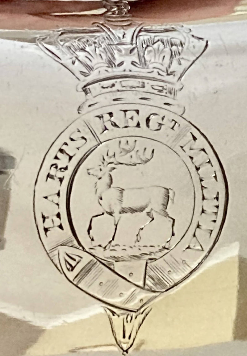Victorian Regimental Entree Dishes & Covers. Insignia of the Harts (Hertfordshire) MIlitia Regiment.