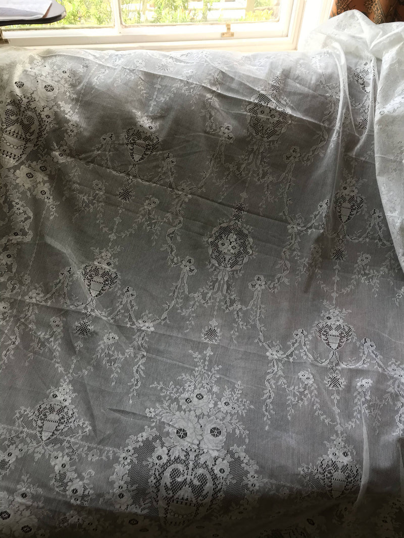 "Lydia" Victorian Style White Cotton Lace Curtain Panel- 60" x 86" 235cm