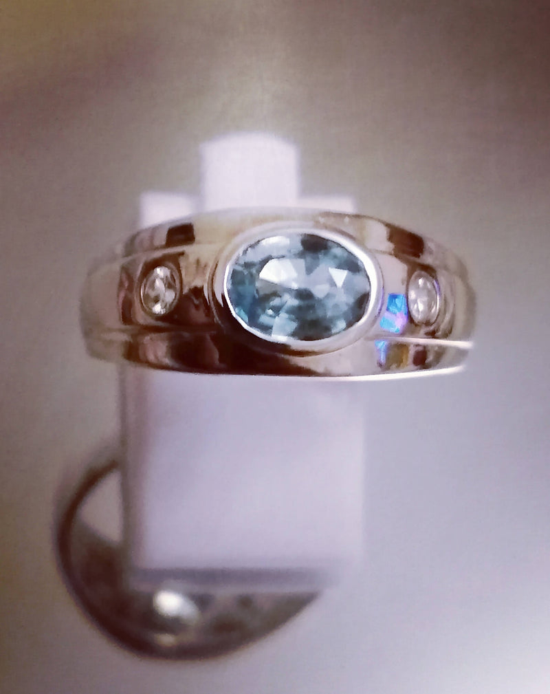 New Sterling Silver Ratanakiri Blue Natura & Cambodian Zircon Ring - Size X