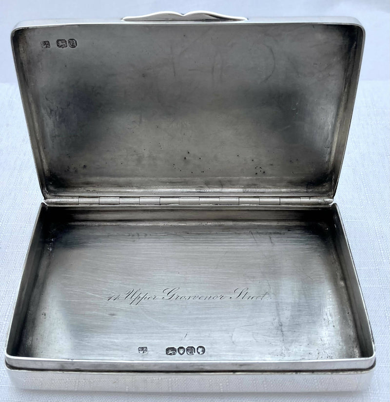 Victorian Crested Silver Table Snuff Box. London 1855 Charles Rawlings & William Summers. 5.2 troy ounces.