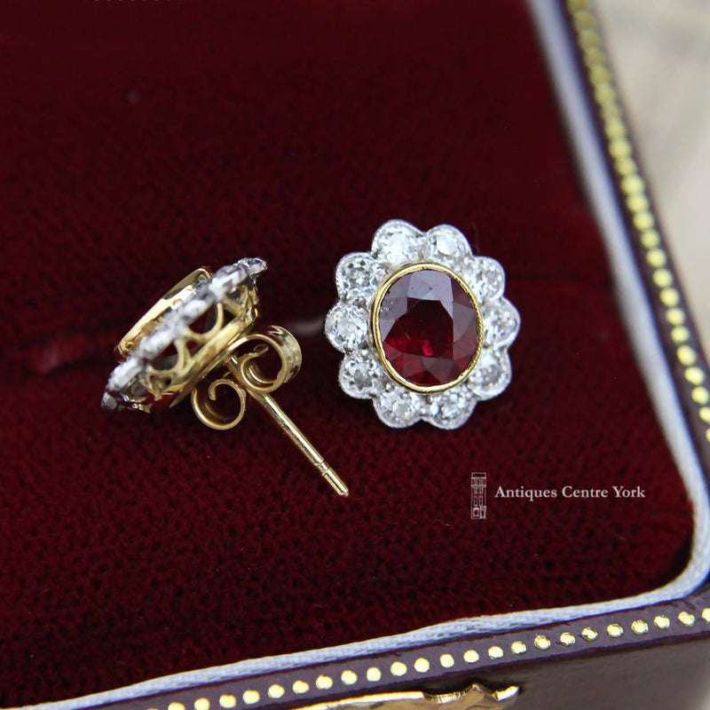 18ct Ruby & Diamond Oval Cluster Earrings