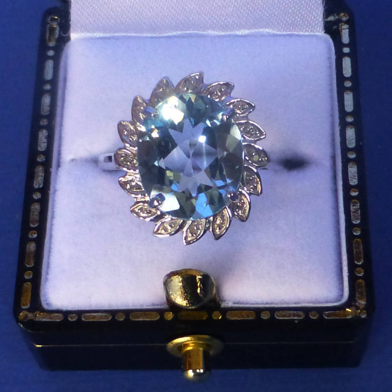 Silver Blue Topaz Ring Size N