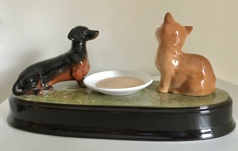 Beswick Sharing Ginger Kitten and Dachshund dog on ceramic base.