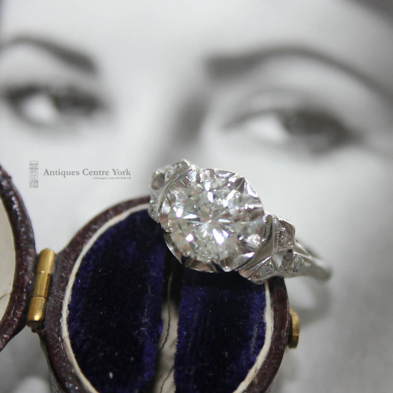 Art Deco Platinum Diamond Solitaire 1.50cts apx