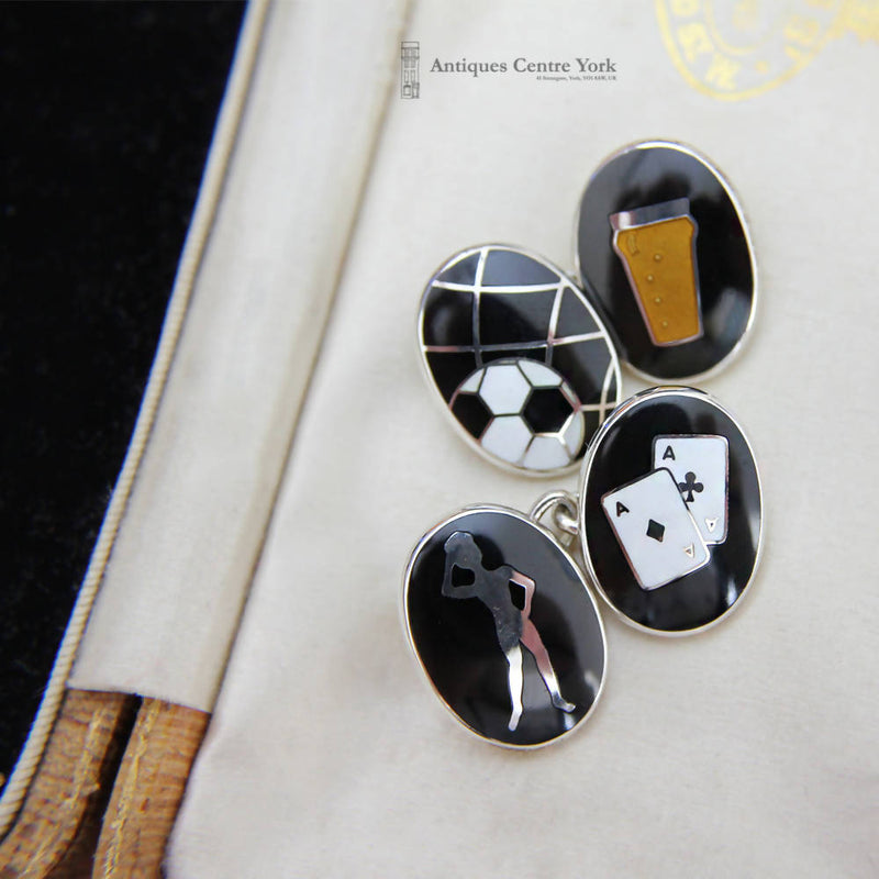 Fine Quality Silver & Enamel Vices Cufflinks