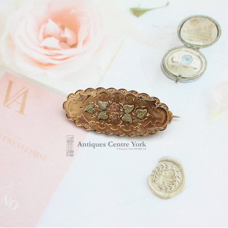 Victorian 9ct 2 Colour Gold Forget-Me-Not Brooch