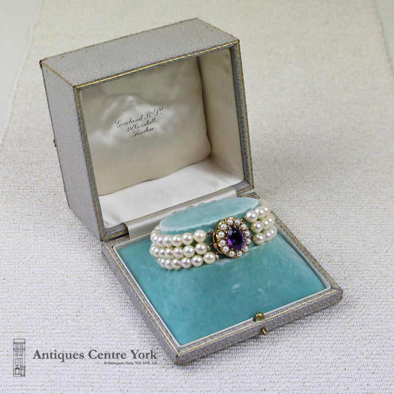 9ct Cultured Pearl & Amethyst 3 Row Bracelet