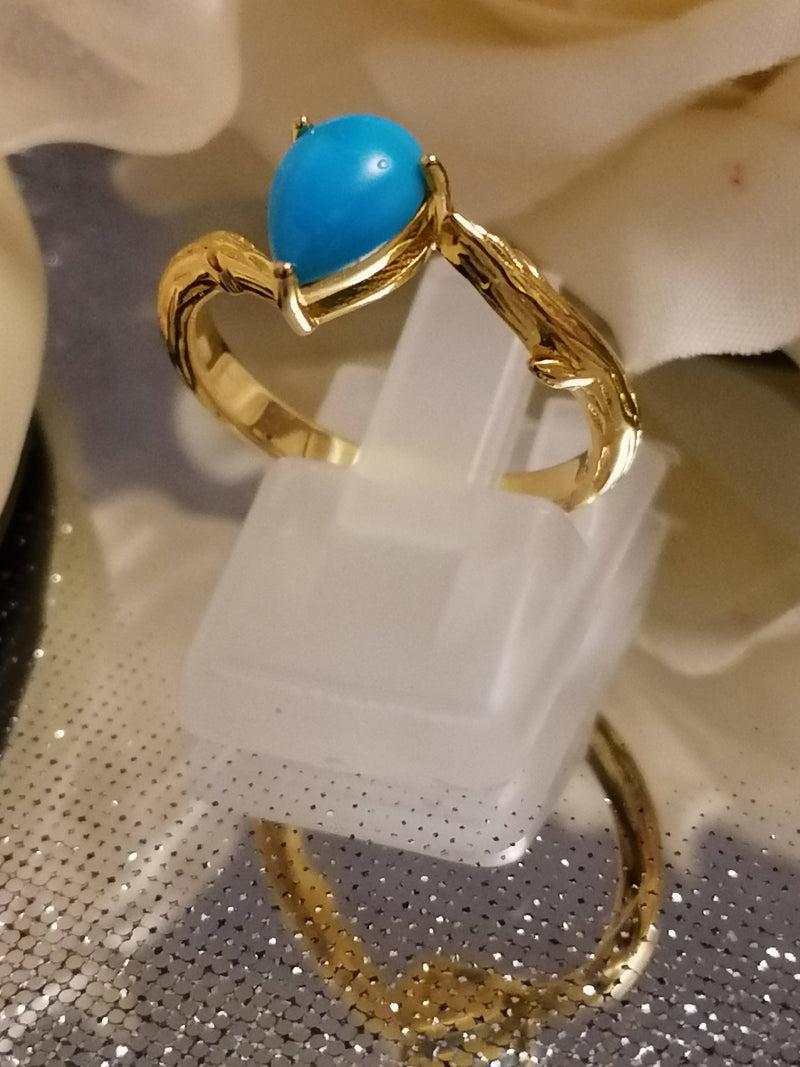 New Arizona Sleeping Beauty Turquoise in Yellow Gold Overlay Sterling Silver - Size N/O